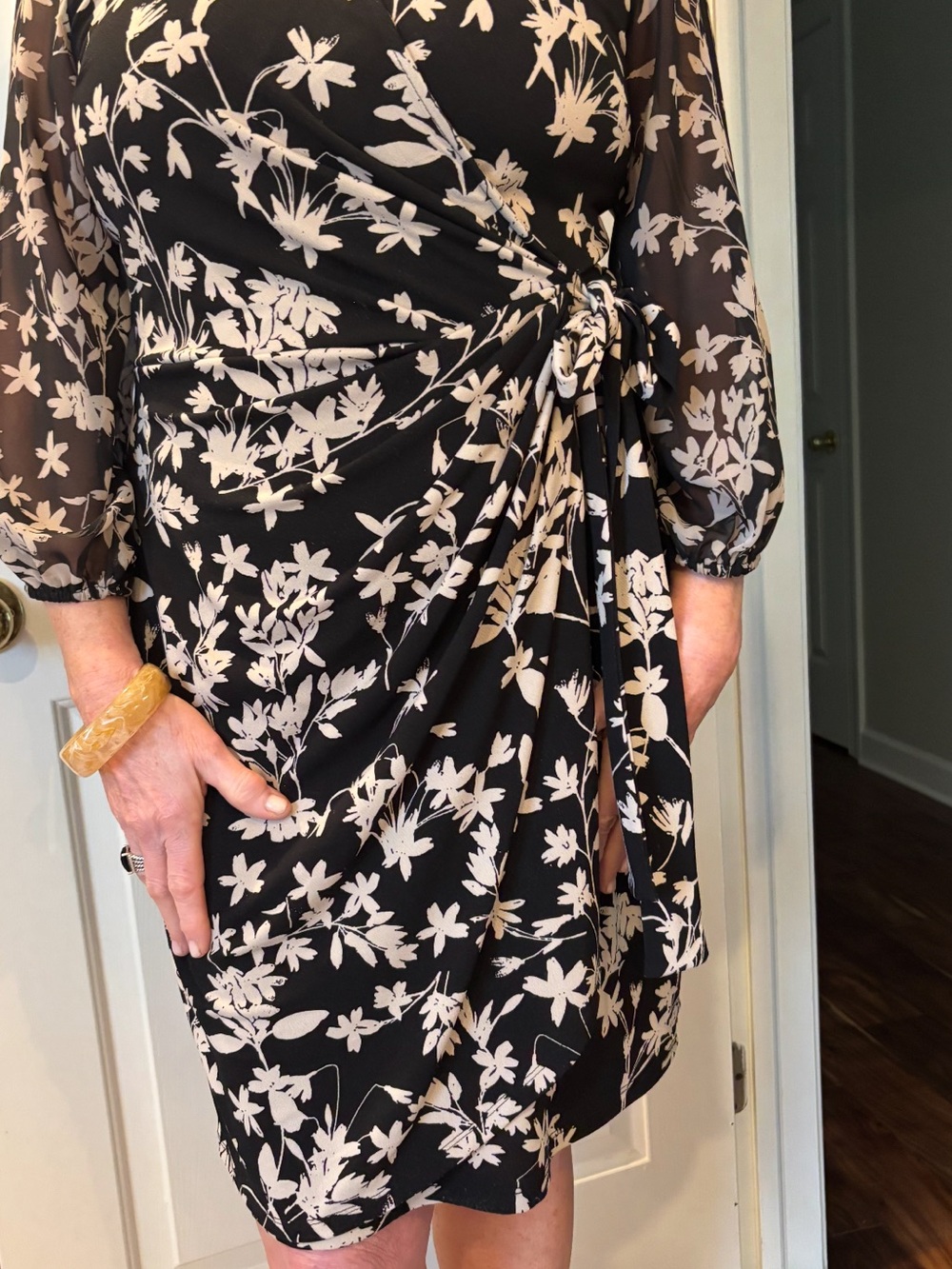 INC International Concepts Black Top with Light Cream  Floral Print